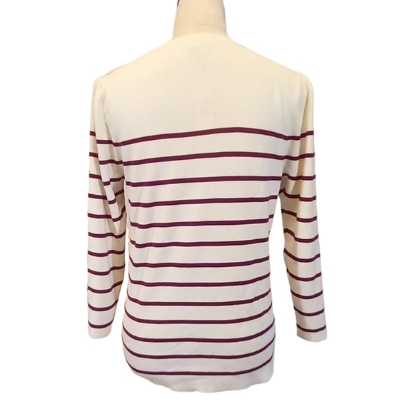 🏖️ Sweater Burgundy Striped  3 Button Shoulder long sleeve Large NWT - Picture 5 of 8
